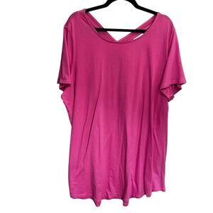 Romans Women's Plus Sz 22 / 24 Pink Short Sleeve Blouse Round Neck Twisted Back